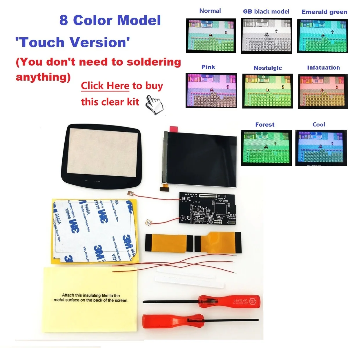 8 Colors Brightness GBA V2 IPS Backlight LCD Mod & For GameBoy Advance GBA Pre- Cut Full Housing shell kit