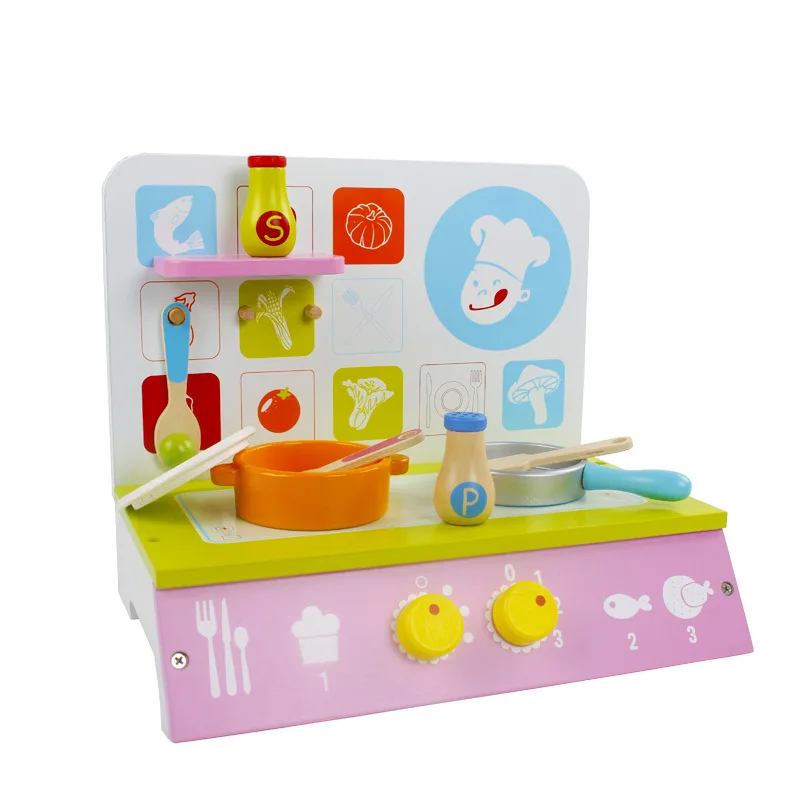 

New Style Wooden Children Model Kitchen mei qi zao tai Set Play House Educational Toy Green Small Stove
