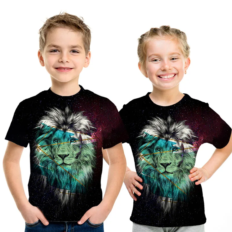 picture color Уличная одежда с 3D принтом детская футболка с изображением короля льва Летняя Повседневная рубашка с короткими рукавами и изображением Льва для мальчиков и девочек - Цвет: picture color