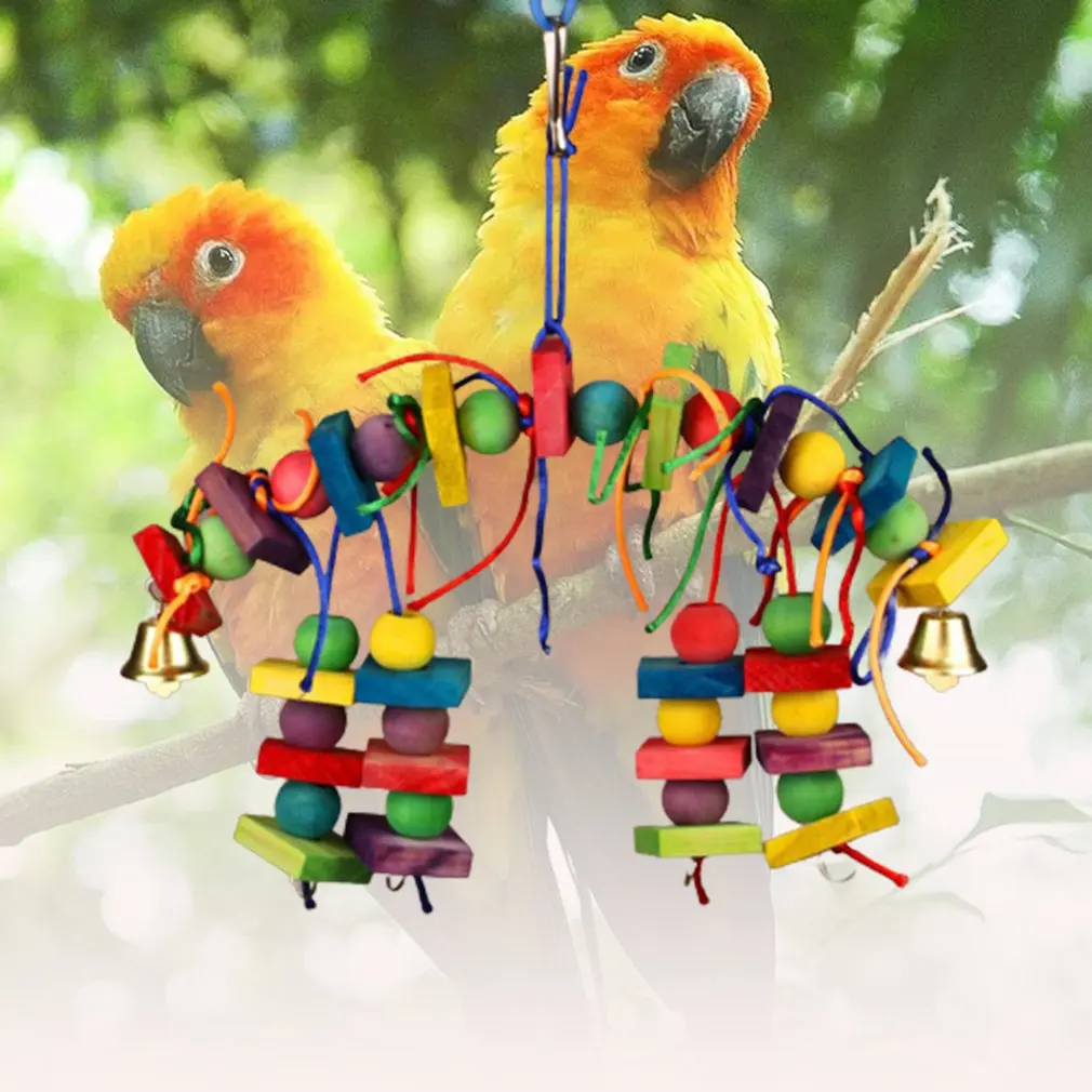 Colorful Bird Parrot Toys Parrot Natural Wooden Blocks Chewing Toys Hanging Chewing Cage Swing