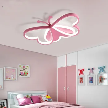 

Modern LED ceiling light art cute butterfly childrens room creative blue pink boys and girls kindergarten ceiling mount lamp