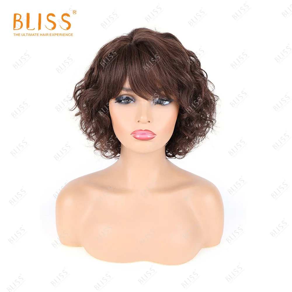 BLISS короткие волнистые человеческие волосы парики из бразильских волос с