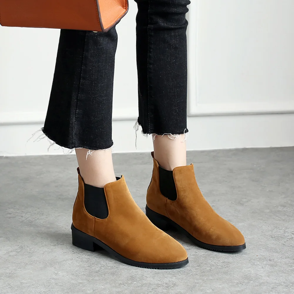 

Lapolaka 2020 Large Size 43 Top Quality Flock Slip On Chelsea Boots Ankle Boots Women Shoes Fashion Shoes Woman Booties Female