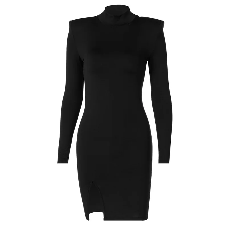 Women Spring Autumn Long Sleeve Bodycon Soild Color Black Slim Package Hip Mini Dress 2025 Female Clothing Streetwear