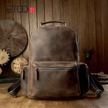 

AETOO Simple leather backpack, men's fashion trend crazy horse leather backpack, men's leather computer travel bag