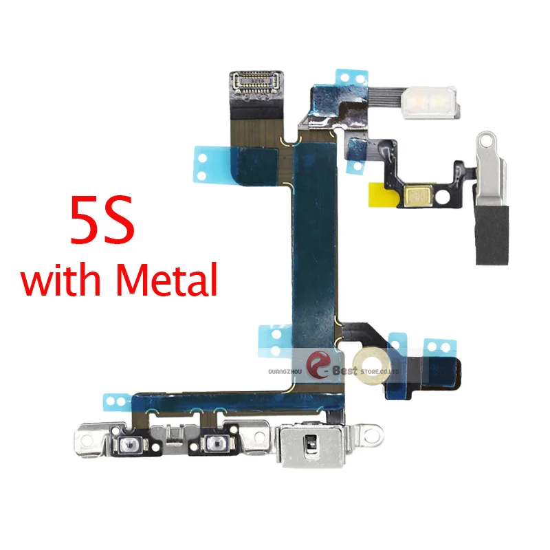 Шлейф питания для iPhone 5G SE 6 6s 7 8 Plus 7G 8G 6G X XR XS MAX Mute& Кнопка регулировки громкости ключ питания гибкий кабель с металлическими деталями - Цвет: For 5S Metal