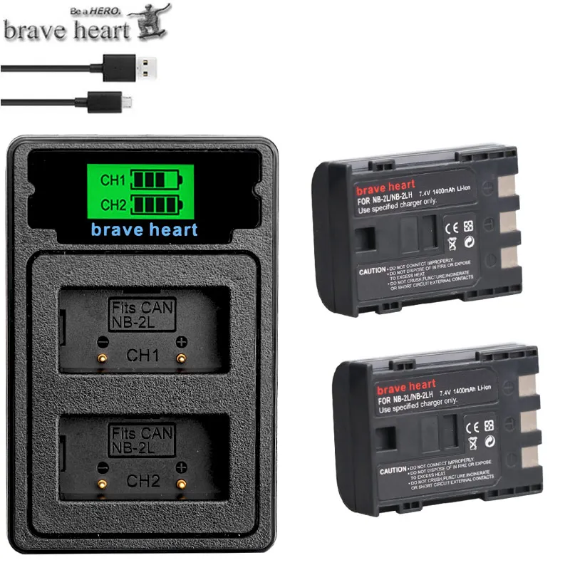 2x NB-2LH NB2LH 2LH 2L NB-2L NB-2L 2L14 Батарея+ зарядное устройство для цифровой однообъективной зеркальной камеры Canon EOS 400D S80 S70 S50 S60 350D G7 G9 Kiss N X Rebel XT XTi - Цвет: charger and 2battery