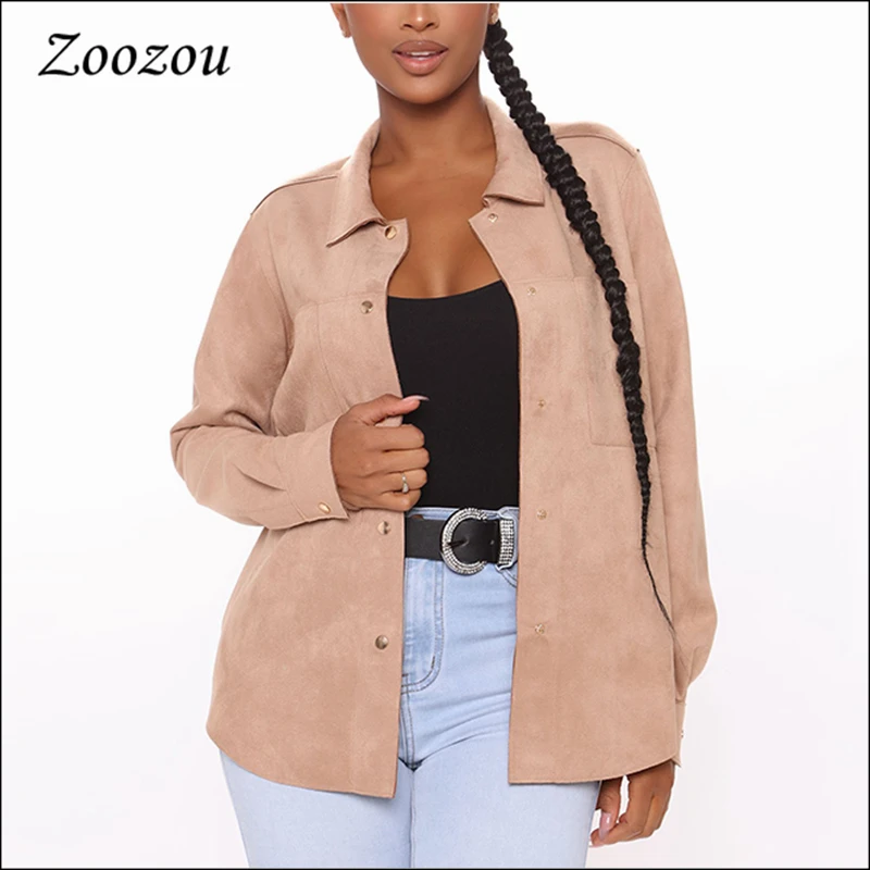 

Loose Suede Leather Casual Tunic Shirt Women Spring Autumn Button Long Sleeve Blouse Lapel Vintage Female Tops Plus Size Custom
