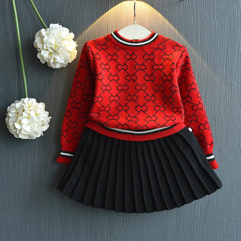 

2019 Girls Winter Clothes Set Long Sleeve Sweater Shirt and Skirt 2 Pcs Clothing Suit Spring Outfits for Kids Girl's Clothes