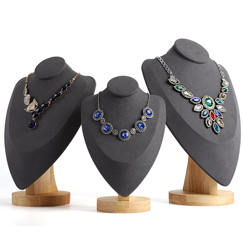 Solid wood Korean creative jewelry portrait neck props, jewelry necklace shelf, wooden jewelry display stand