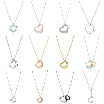 

Original 100% 925 Sterling Silver Classic Love Double Love Ring Shape Necklace Pendant Rose Gold Silver Elegant Necklace Jewelry
