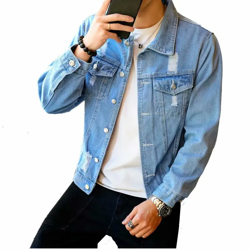 INS Super Fire с дырками, джинсовое пальто, мужское, свободное, корейский стиль, тренд, Молодежная, красивая, повседневная, осенняя куртка, одежда