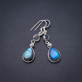 

StarGems Natural Blue Fire Labradorite Handmade 925 Sterling Silver Earrings 1.75" D6596