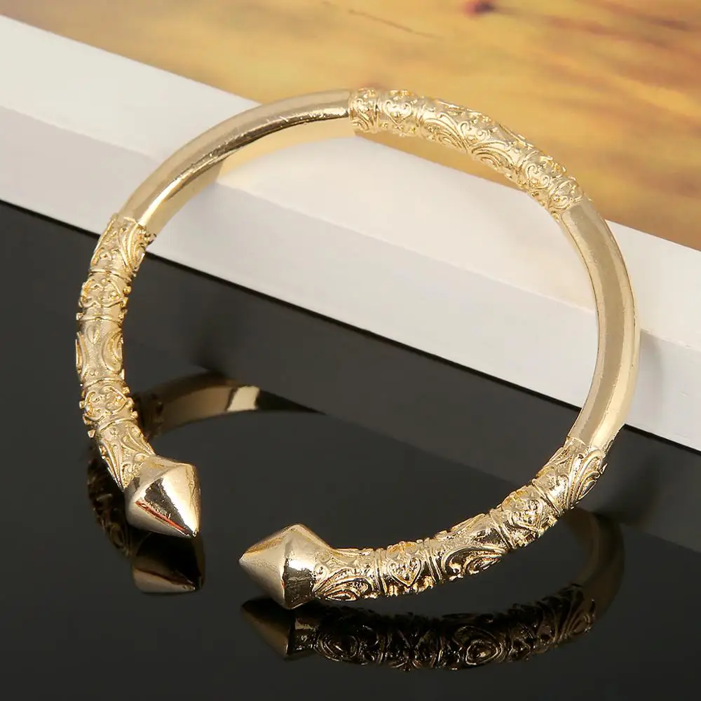Gold Color African Cuff Engraved Embossing Bangles Trendy Women Men Bangles Jewelry 2