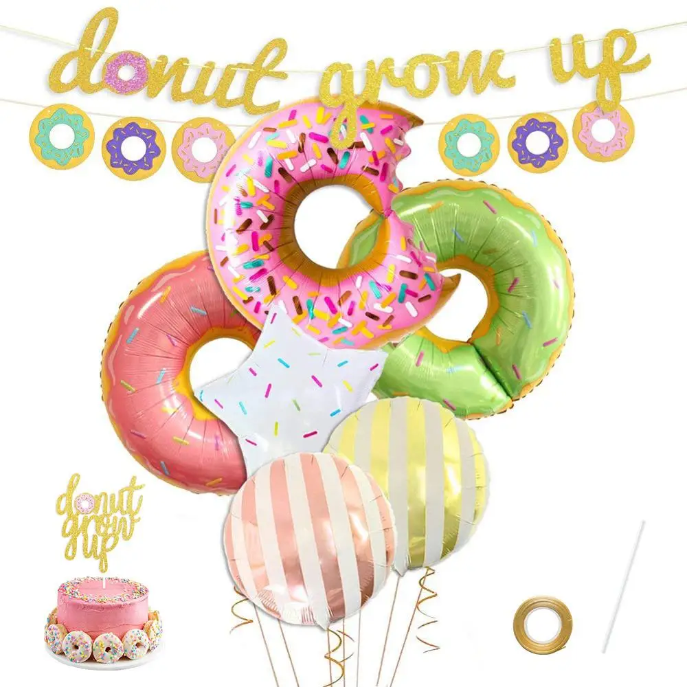 

9pcs Donut Grow Up Glitter Banner Donut Theme Kids Birthday Party Decoration Donut Balloons Decoration Children's Day