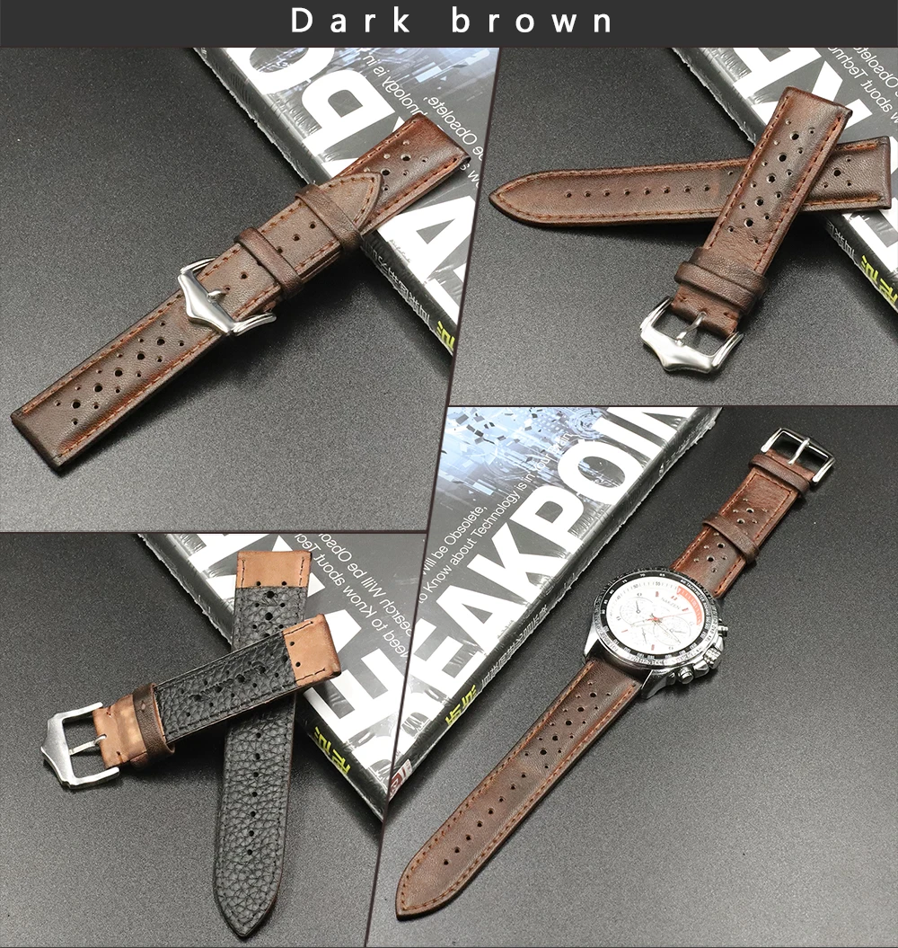High Quality Genuine Leather Watch Band Strap 20mm 22mm 24mm Porous Breathable Handmade Stitching Watch Bracelet Accessories High Quality Genuine Leather Watch Band Strap 20mm 22mm 24mm Porous Breathable Handmade Stitching Watch Bracelet Accessories
