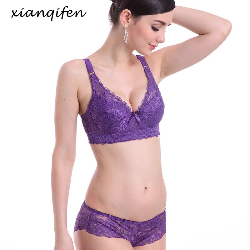 Xianqifen top bh lace thin bras for women sexy panty brief plus size push up brassiere 36 38  42 lingerie underwear set wireless