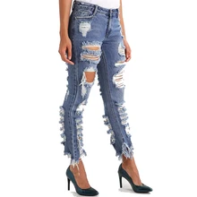 Для женщин джинсы Горячая Распродажа, товары от производителей по низким, идет в комплекте с парой свободные, прямые брюки с рваными краями