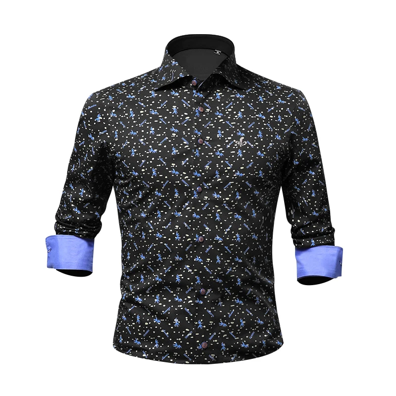 Принт Ласточка Мода Blusa Camisa Social Masculina Dudalina с длинным рукавом Slim Fit рубашка мужская одежда с цветочным принтом пуловер Белый мужской - Цвет: DCZ5860-BLACK