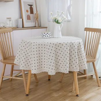 

150cm Round Kitchen Table Oilproof Tablecloth Japanese Small Daisy Printing Table Cotton Cloth Household Fabric Art Table Cloth