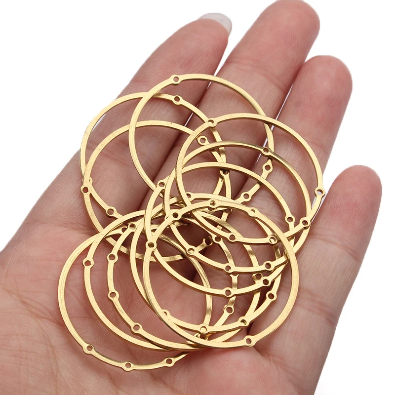 10pcs 원시 황동 큰 원형 원형 다공성 매력 커넥터 펜던트 DIY 귀걸이 목걸이 쥬얼리 만들기 용품