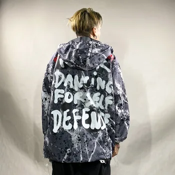 

UNCLEDONJM Graffiti print Tie Dyed tactical jacket streetwear Men Hooded Jacket with Zip Men Sport Jacket NF-T37