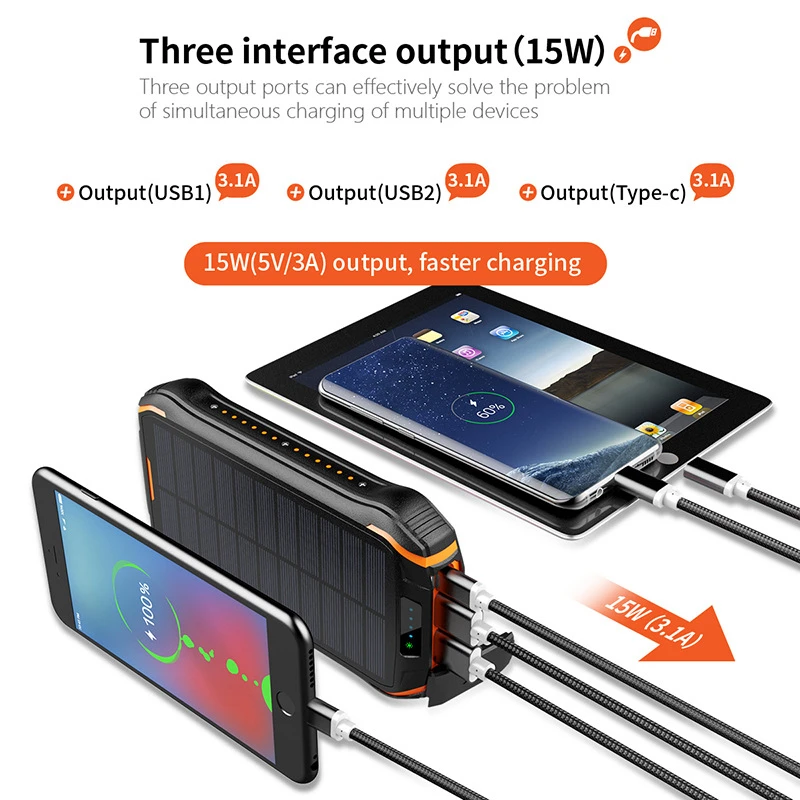 26800mAh Solar Power Bank 10W Fast Qi Wireless Charger For iPhone 12 Xiaomi Samsung Fast Charging Powerbank USB Type C Poverbank charmast