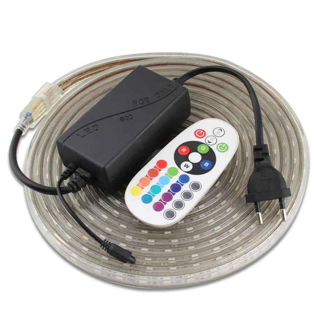 RGB 220V Led Light Strip Tape SMD 5050 60Led/m Waterproof Dimmable Remote Control 220V LED Light Strip RGB Tape 220 V For Room Remote controller