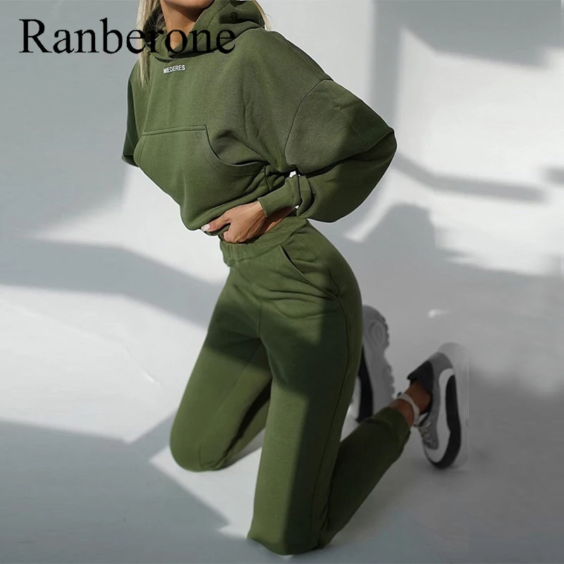Женский спортивный костюм Ranberone пуловеры толстовки Свитшот 2020 однотонный