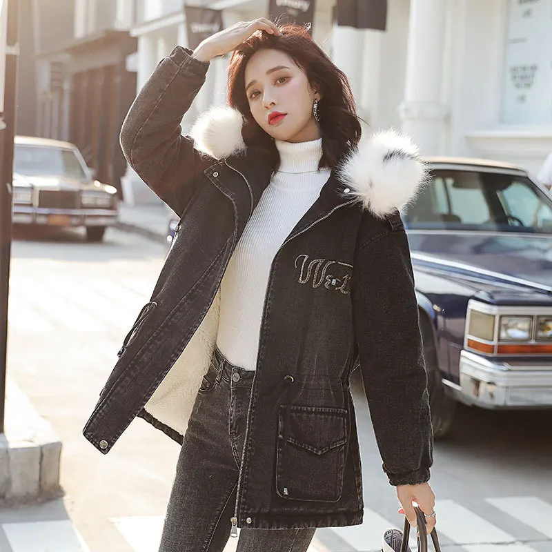 

Plus Velvet Cotton-padded Jacket Women's 2019 New Style Winter Embroidered Cotton-padded Clothes Women's Mid-length Large Fur Co