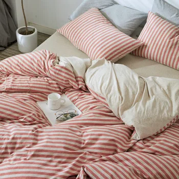 

100% Tianzhu Cotton Duvet Cover Fashion Bedding Set Pure Cotton Striped Simple Bed Set Quilt Cover Pillowcase 3-4pcs