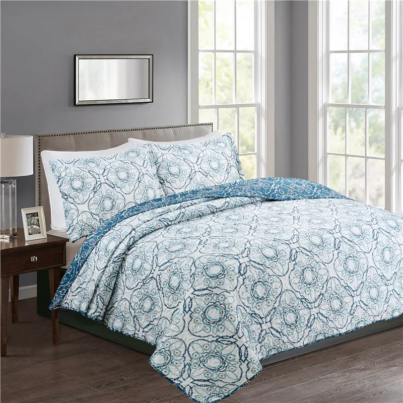 

3PCS Quality European style printed parchwork Floral Quilt Set Coverlet Cubrecamas Bedspread Sham Pillowcase