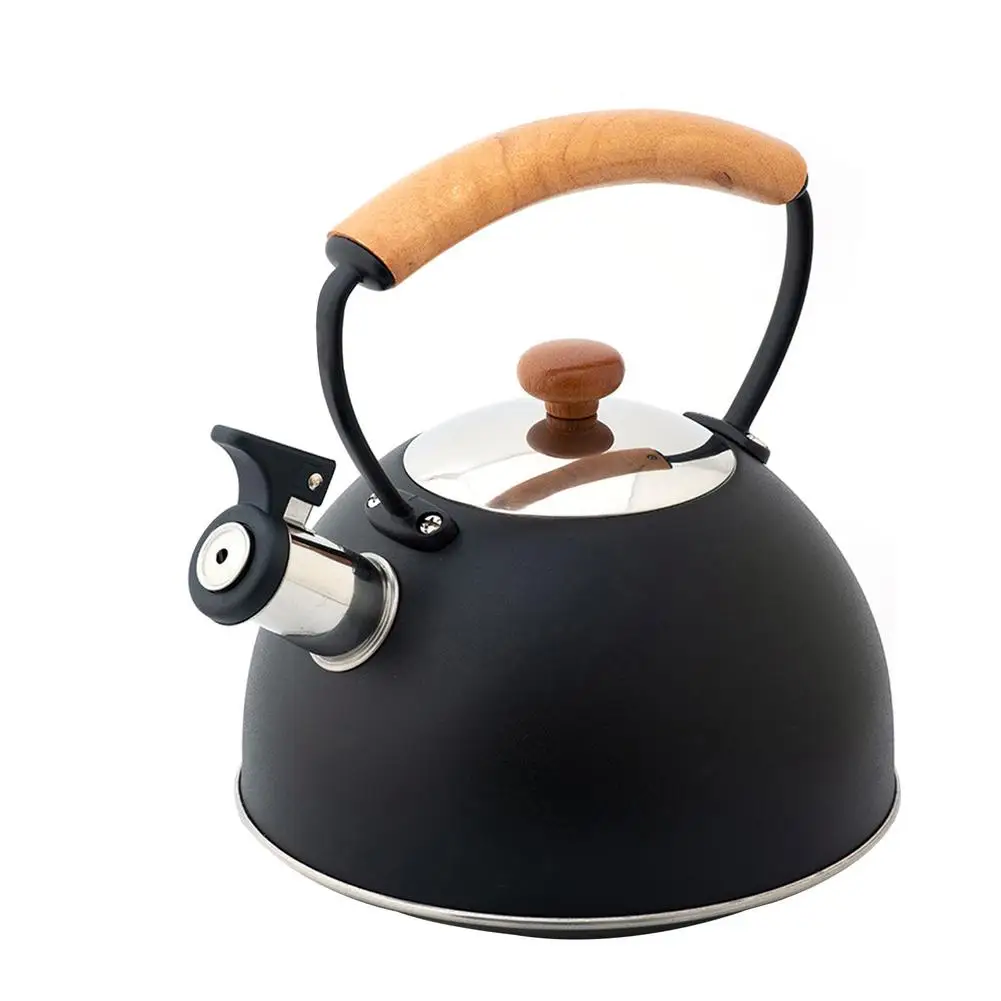 Matte Black Stainless Steel Whistle Kettle Teapot Wooden Handle Heat Resistance Gas Stove Induction Cooker Water Kettle Tea Pot