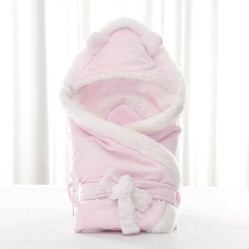 Lovely Thick Baby Sleeping Bags Polyester Cotton Lamb Fabric Newborn Swaddle Envelope Soft Infant Stroller Blankets