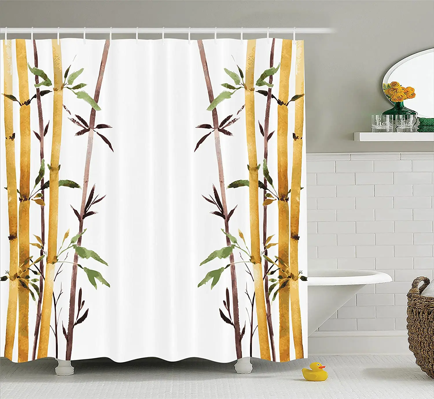 Garden Shower Curtain Bamboo Japanese Relax Print for Bathroom 