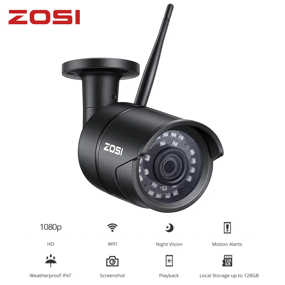 ZOSI 2MP 1080P Led беспроводная IP камера водонепроницаемая Смартфон пульт дистанционного управления CCTV ночного видения видео пуля инфракрасный монитор