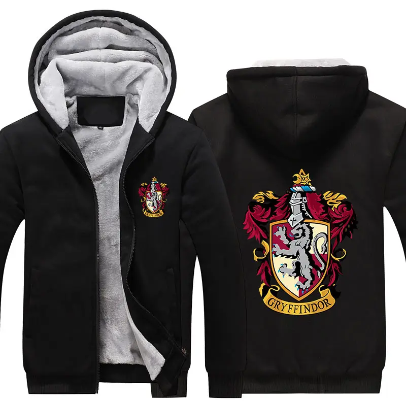 

Winter Jacket Men Streetwear EU Size Plus Fleece Zip Up Hoodie Parka Casual Coat Wizardry Gryffindor Cosplay Costume Sweatshirt