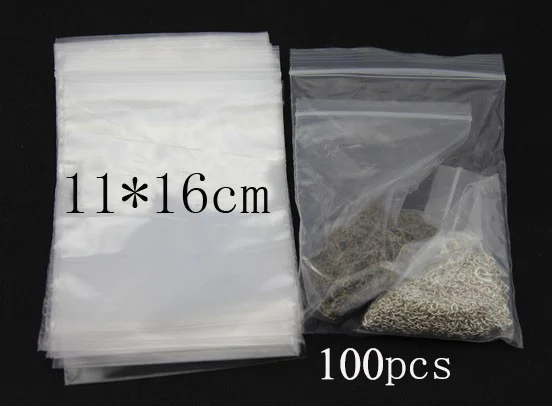 100 шт./упак. 4*6/5*7/6*8/7*10 см), плотная Ювелирная упаковка Ziplock Почтовый Сжатые Блокировка закрывающимися Пластик поли прозрачные Кондитерские мешки расходные материалы - Цвет: 11x16