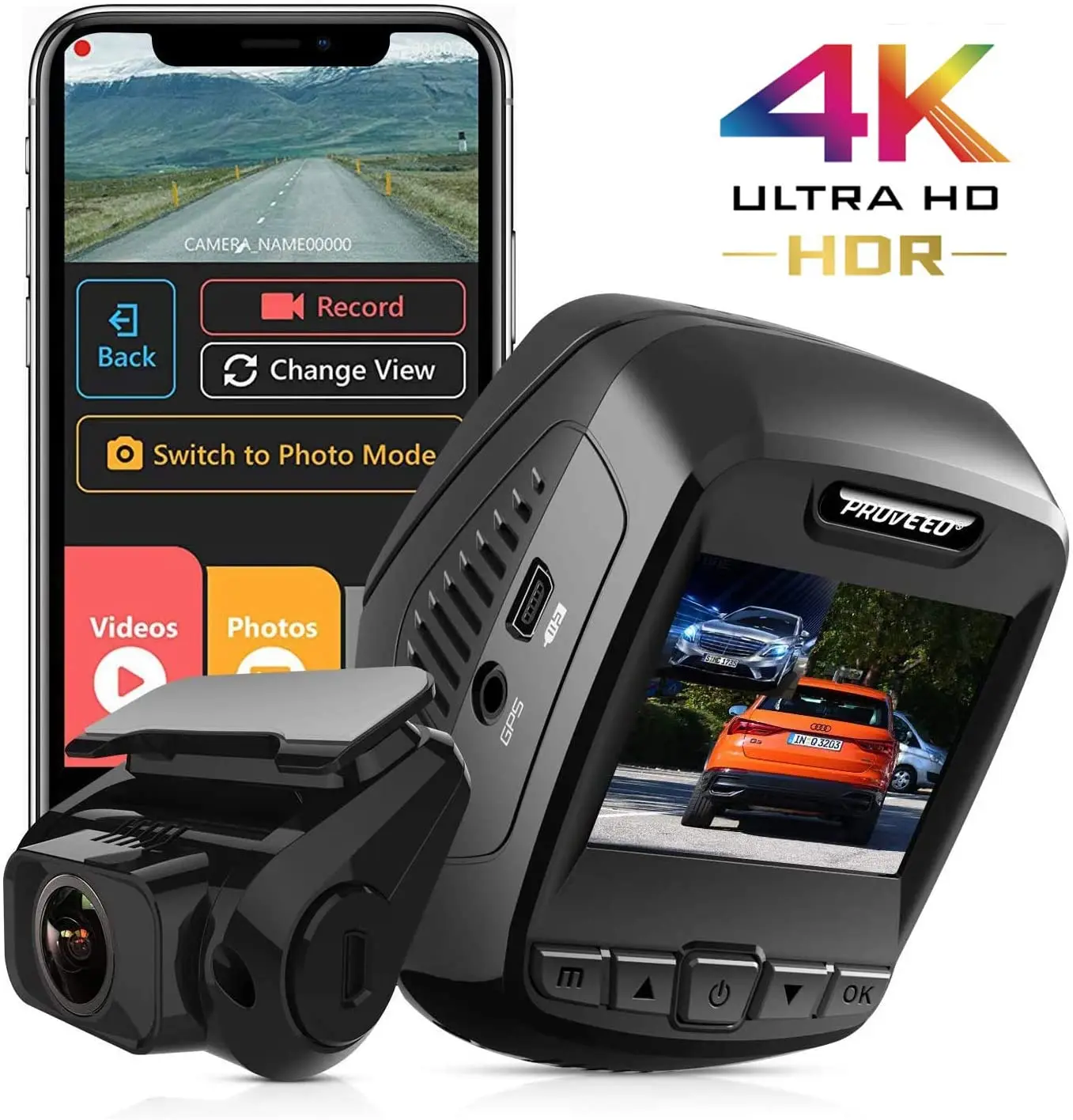 Pruveeo T7 4K Двойная Передняя и задняя камера встроенный Wi-Fi GPS видеорегистратор для