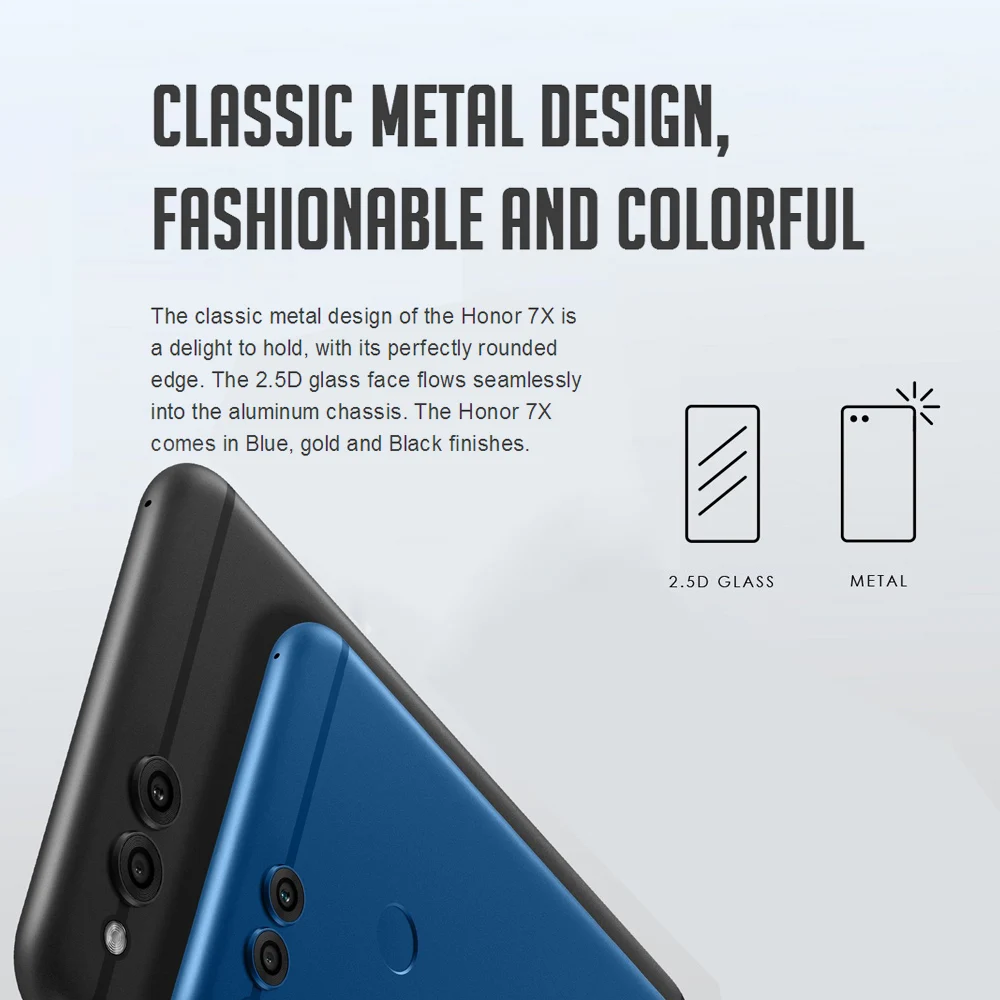 Мобильный телефон Honor 7X Face ID, 5,93 дюймов, 2160*1080 P, 4 гб, 64 гб, четыре ядра, две тыловые камеры, 3340 мач, смартфон с отпечатком пальца