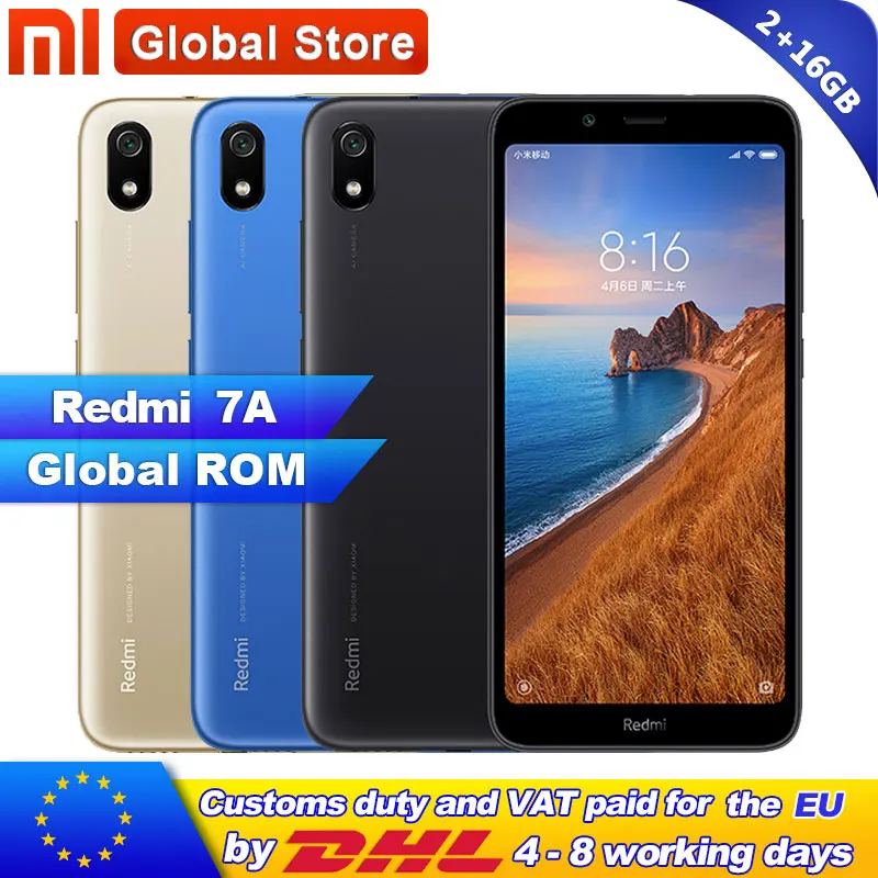 

Global Rom Xiaomi Redmi 7A 7 A 16GB ROM 2GB RAM 5.45" Snapdargon 439 Octa core Mobile Phone 4000mAh 13MP Camera Smartphone