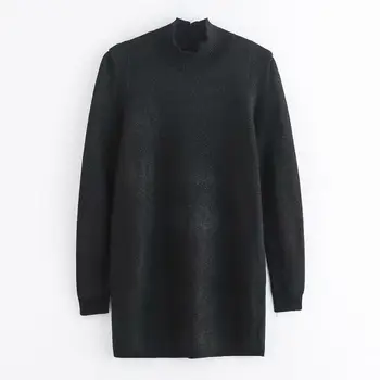 

women winter Bright silk knitting dress 2019 fashion girls ladies high collar office lady empire loose vestido female dresses