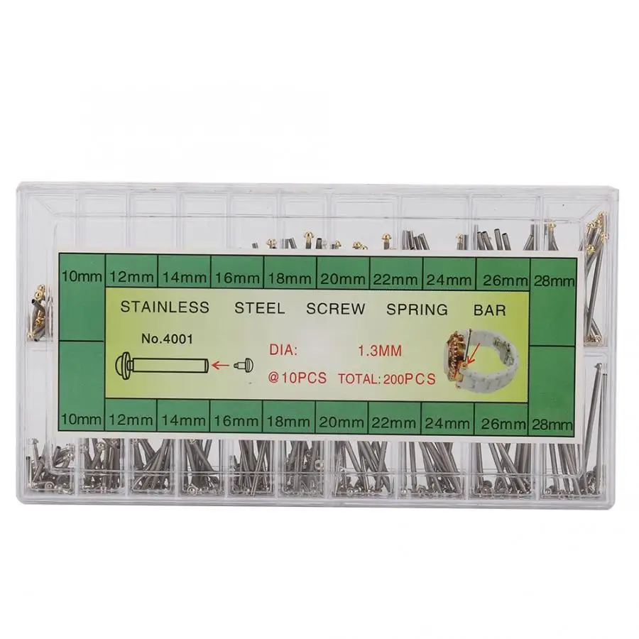200Pcs 1.3mm Watch Band Link Pin Bar Spring Bars Connector Remover Watch Repairing Tools Accessories for Watchmaker Making