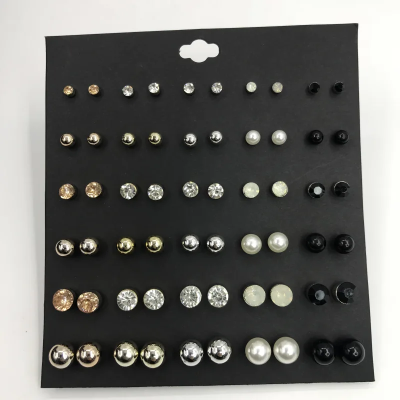 

30 Pair/Set Crystal Stud Earrings Triangle Knot 2020 New Rhinestone imitation Pearl Earrings for Girls Tiny Ear Studs Pendientes