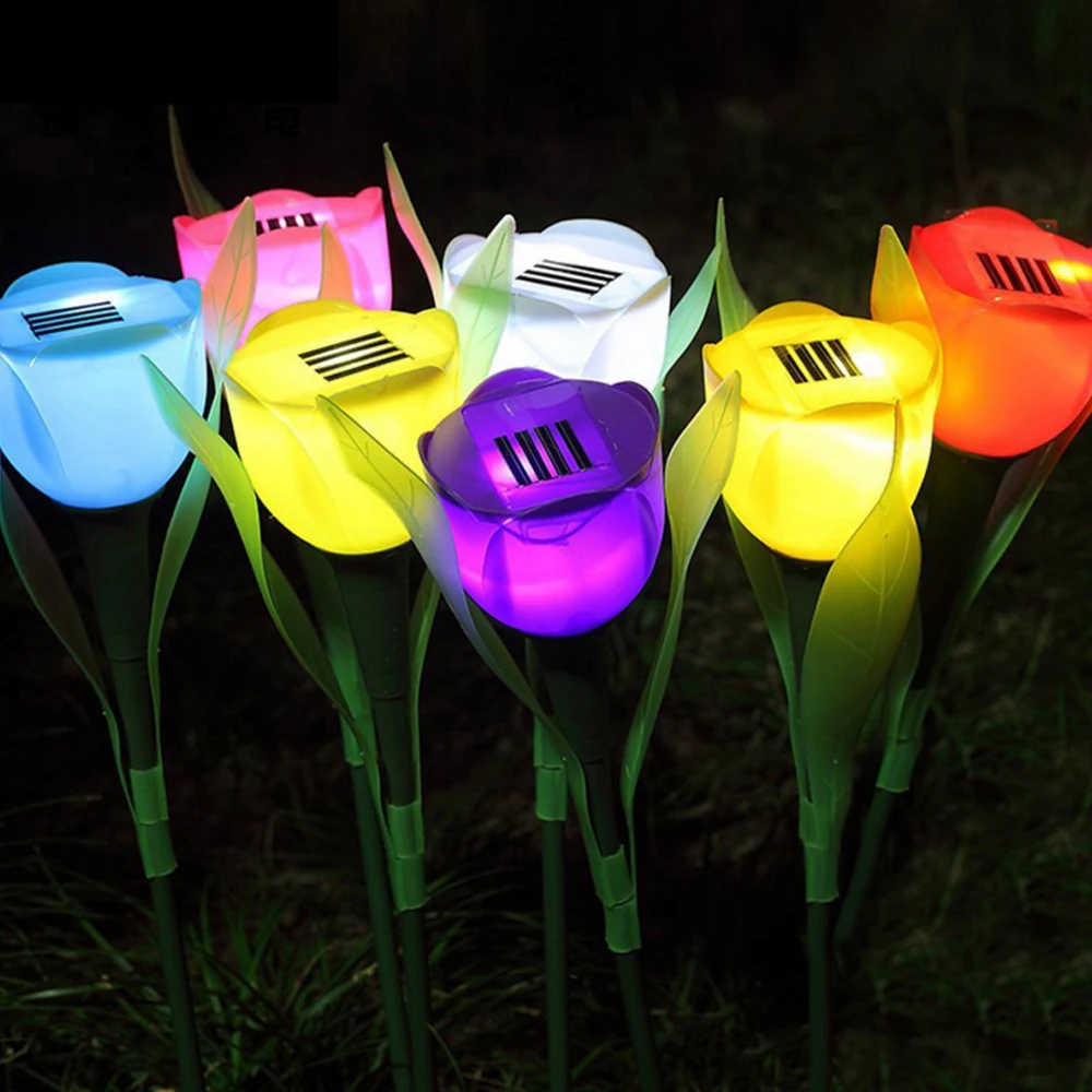 

8 Colors Solar Powered Garden Tulip Flower Lamp Outdoor Lawn Lamp Colorful LED Night Light for Yard Park Pathway Landscape Decor