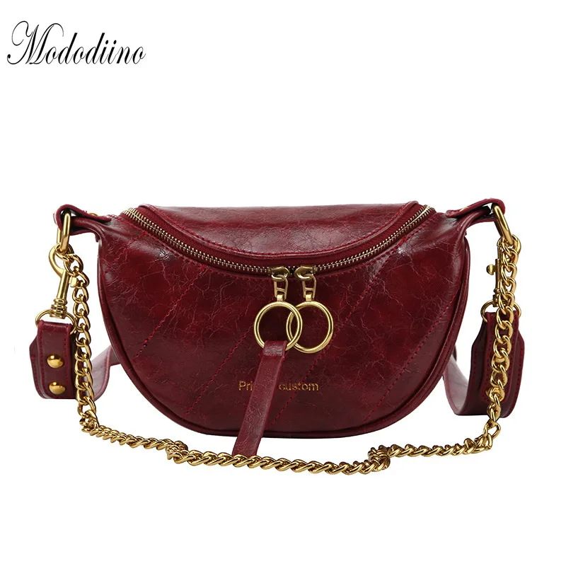 

Mododiino Chains Shoulder Bag Designer Women Bag Leather Chest Bag Korean Crossbody Bags Lady Saddle Bag Cell Phone Bag DNV1210