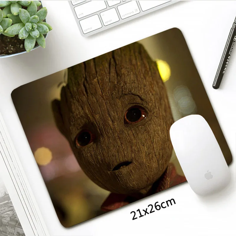 Groot, ракета, енот, коврик для мыши, геймер, маленький размер, 21x26 см, нескользящий коврик для мыши, офисный коврик для ноутбука, ноутбук, компьютер, подарки