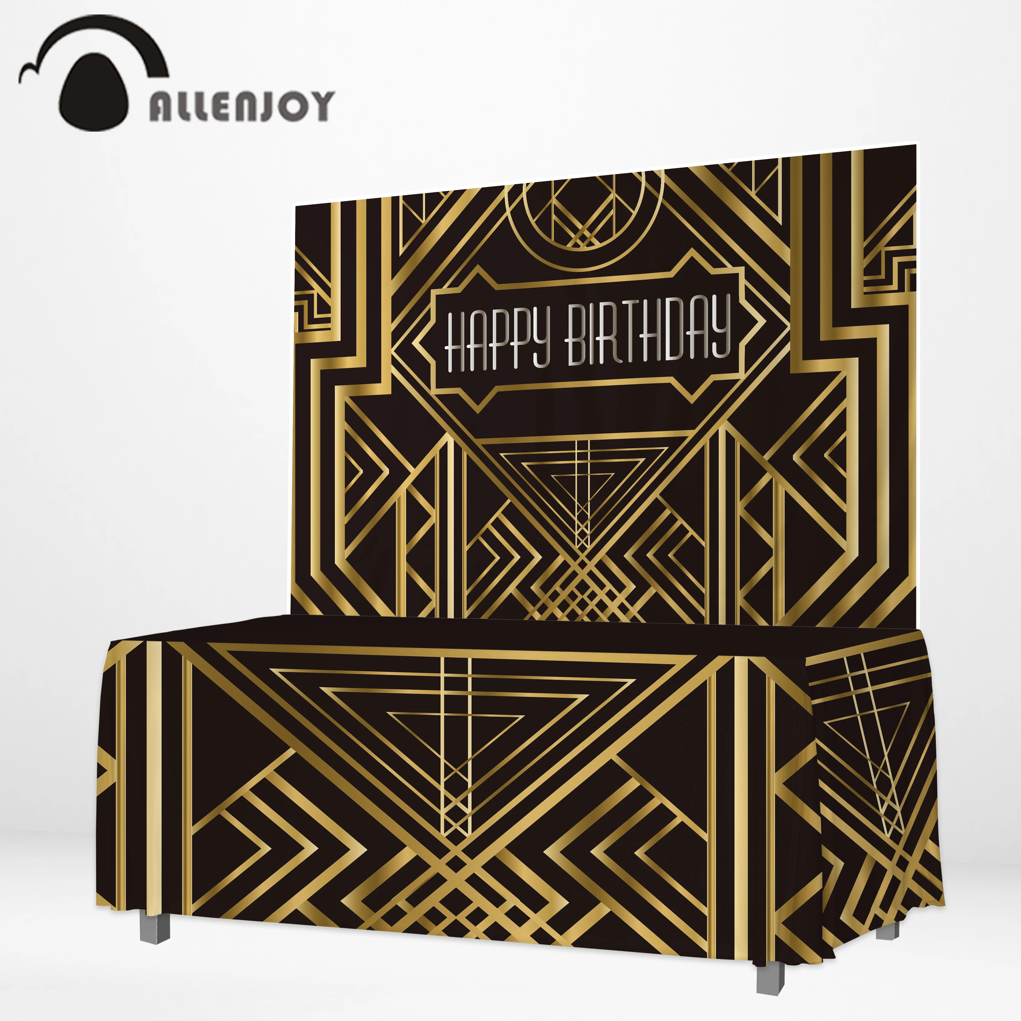 Allenjoy birthday party table cloth rectangular Luxury vintage golden Gatsby banner waterproof table cover fabric photophone