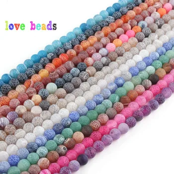 

6/8/10mm Frost Multicolor Cracked Dream Fire Dragon Veins Agates Onyx Round Loose Beads for Jewellery Making Diy Bracelet 15''