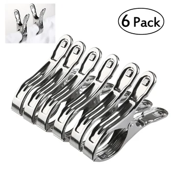 

ULTNICE 6pcs Stainless Steel Large Beach Towel Clips Plastic Clothespins Clothes Pegs Pins Clothes Hanger Clamp